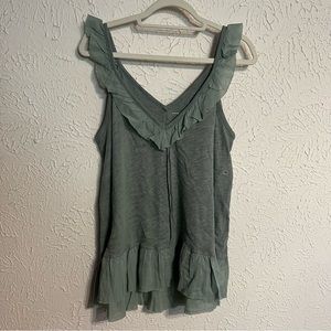 American Eagle Womens Ruffle (NWT) Hemline and V-Neck tank Top Sage Green